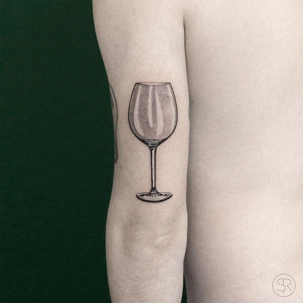 Fineline Wine glass tattoo on Forearm