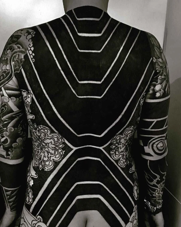 Blackwork Geometric, Floral tattoo on Full Back