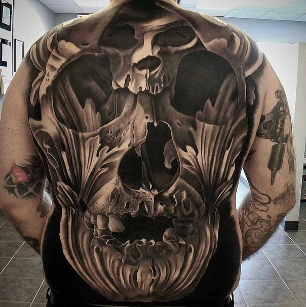 Realism Skull tattoo on Full Back