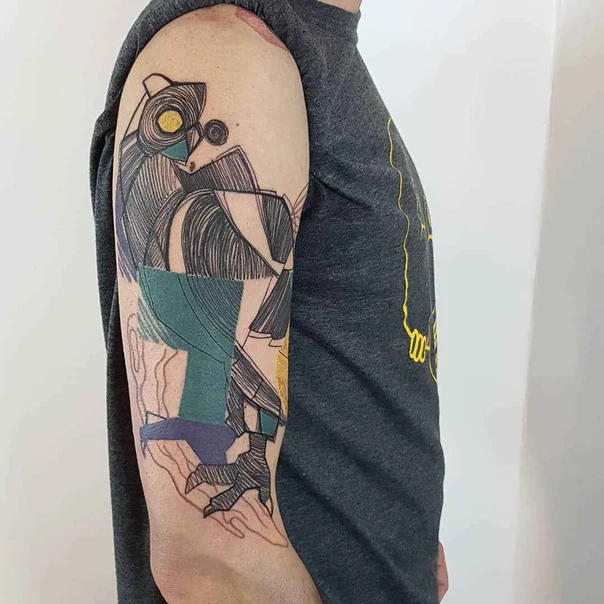 Abstract Owl, Geometric tattoo on Upper Arm