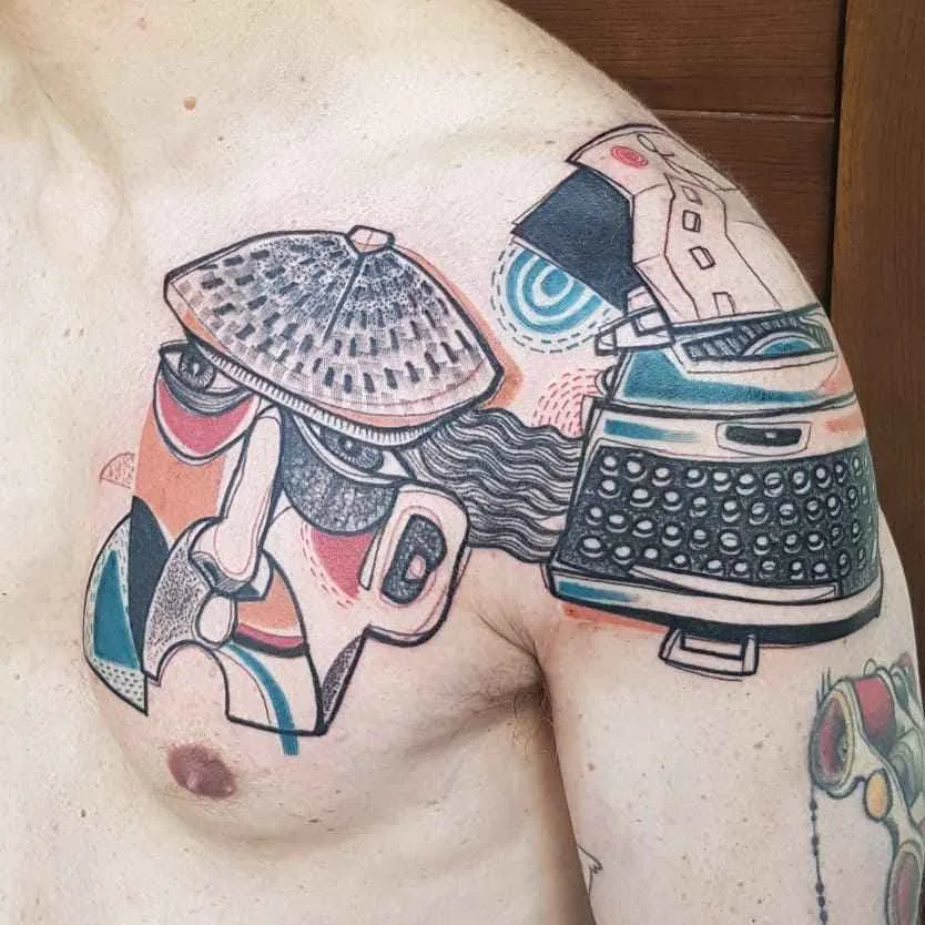 Тату мастер Matteo Cascetti, цветные авторские татуировки, графика, абстракция, кубизм | Италия