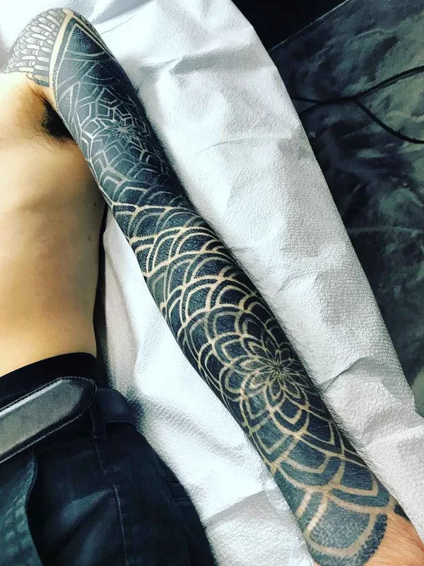 male black blackwork Tatuaggio su full sleeve #20640 | Tatuatore Matt Black
