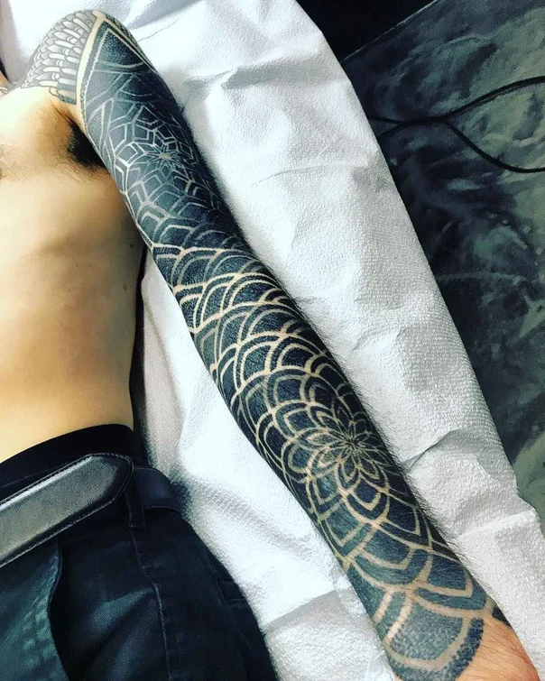 Blackwork Geometric, Mandala tattoo on Full Sleeve