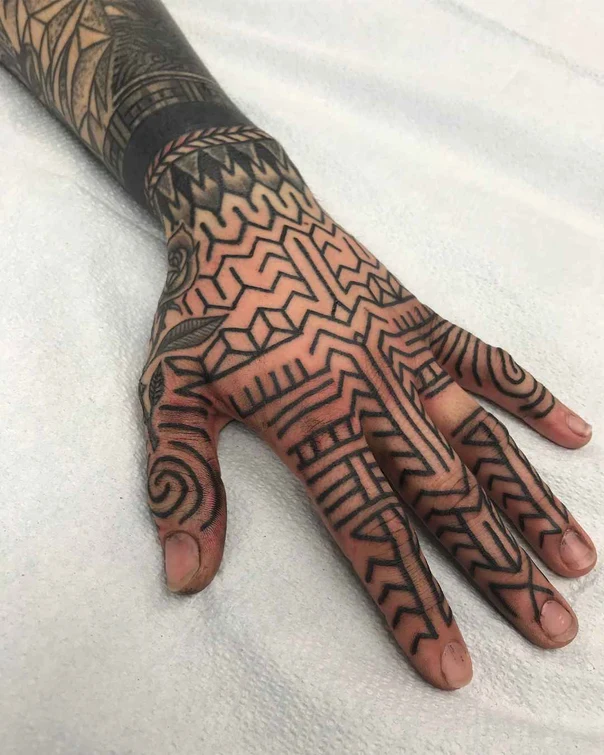 Blackwork Geometric, Abstract tattoo on Hand