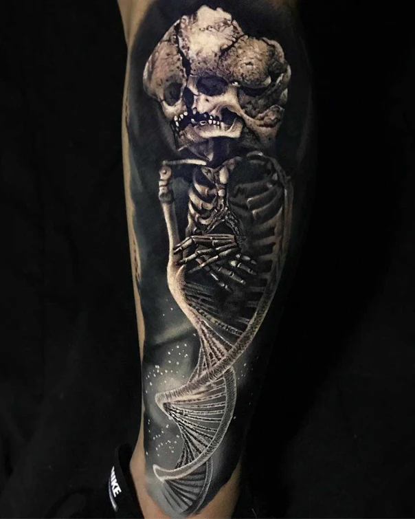 Black & Grey Skeleton, Dna tattoo on Forearm