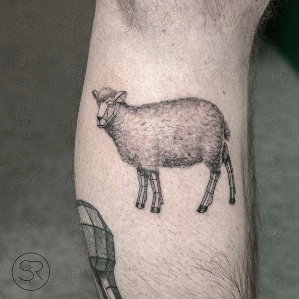 Geometric Sheep, Geometric tattoo on Calf