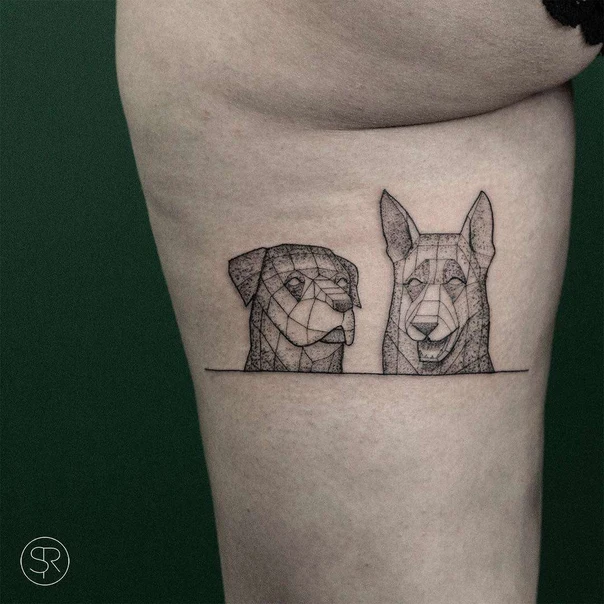 Geometric Dog tattoo on Thigh