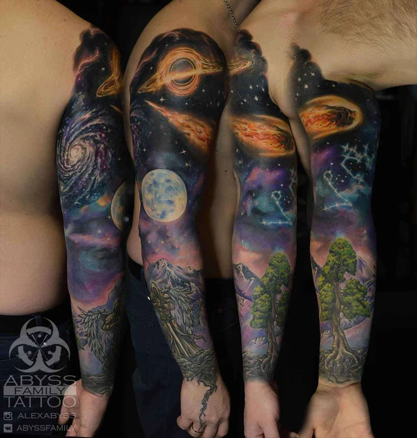 Реализм Galaxy, Space tattoo на Полный рукав