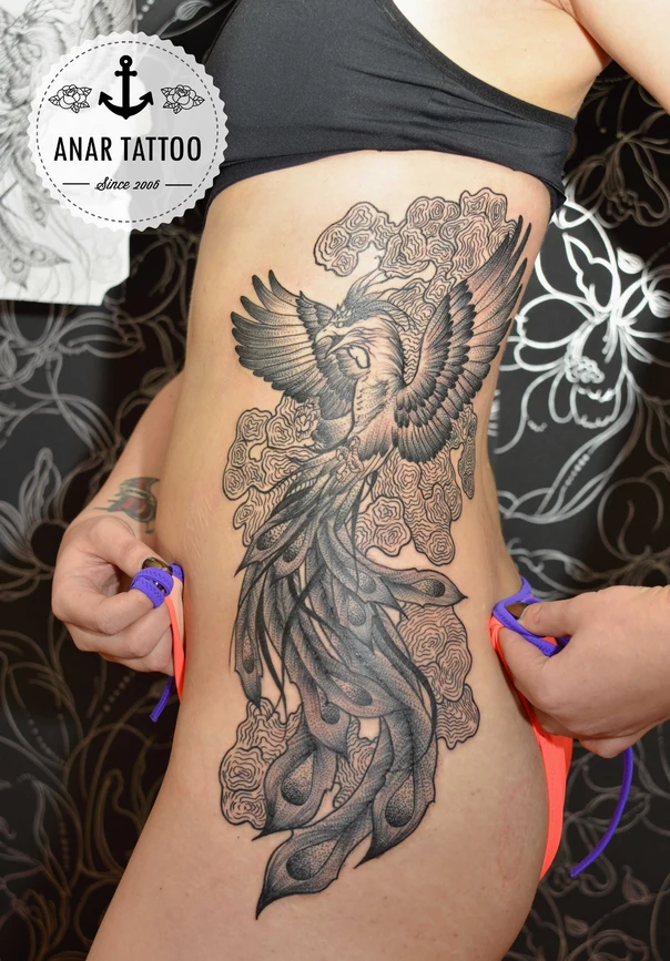 Блэкворк Phoenix, Clouds tattoo на Side