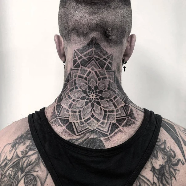 Geometric Geometric, Mandala tattoo on Back of neck