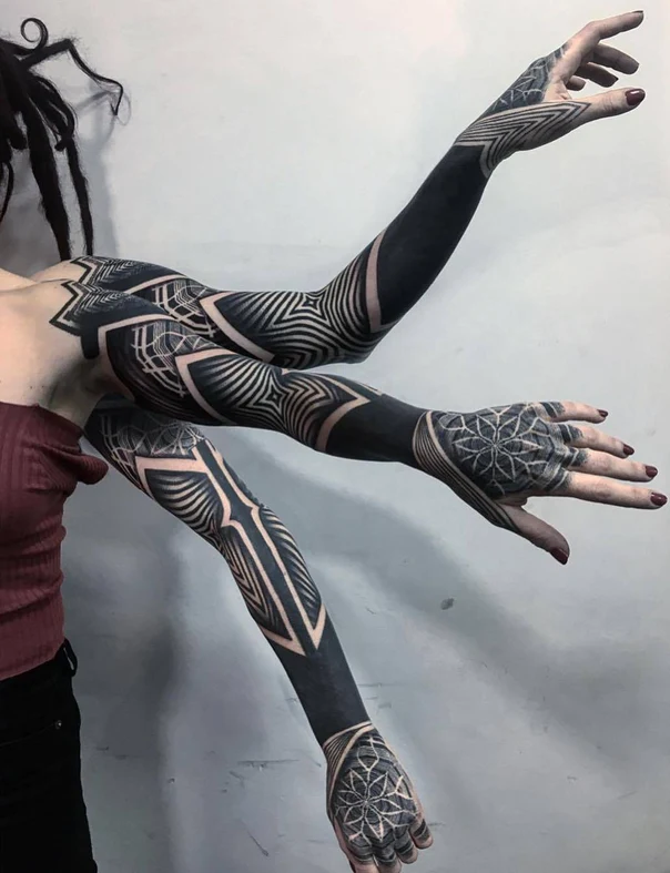 Blackwork Geometric, Mandala tattoo on Full Sleeve