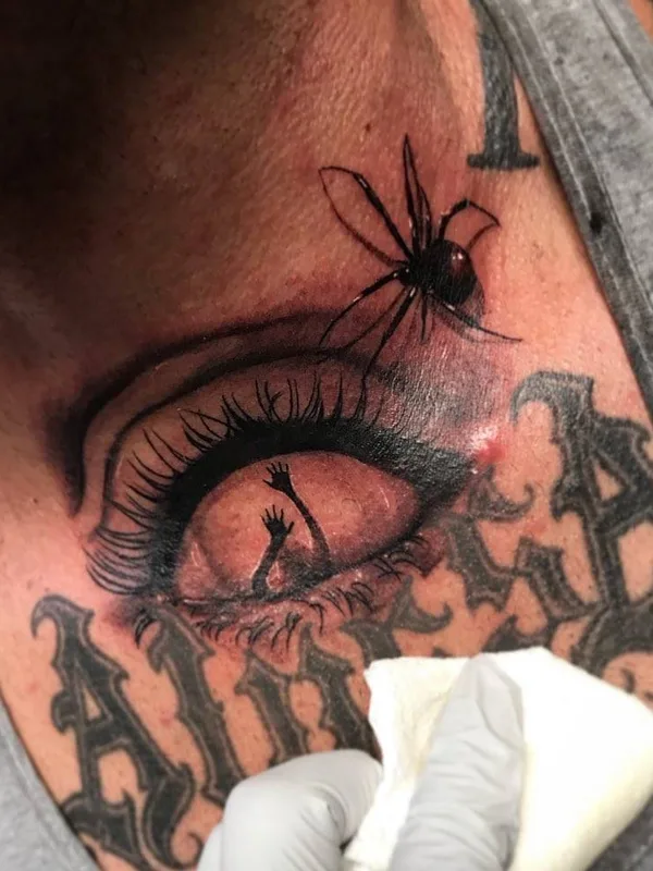 black and grey blackwork Tatuaggio su throat #30449 | Tatuatore Jesse Garcia