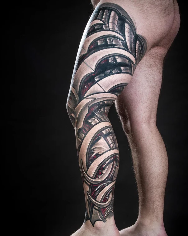 Biomechanical Mechanical, Circuitry tattoo on Thigh
