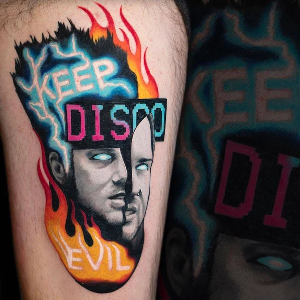 Illustrative Portrait, Text tattoo on Thigh