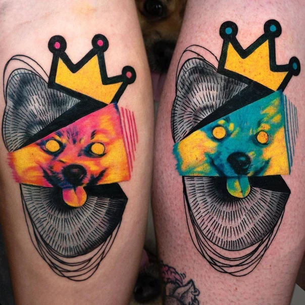 Abstract Dog, Crown tattoo on Thigh