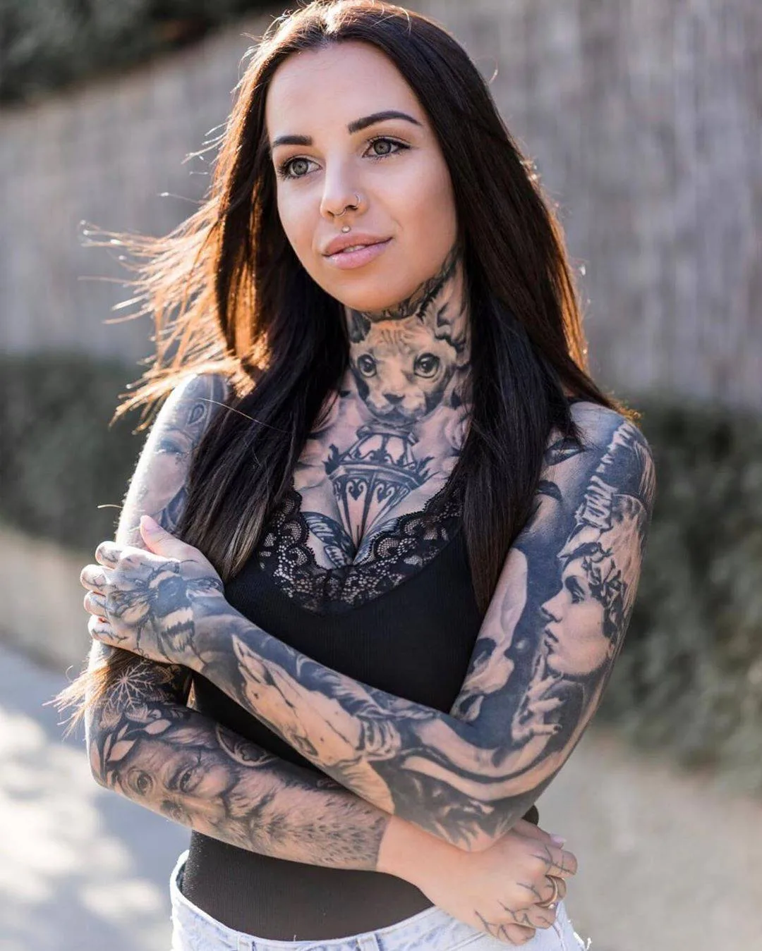 Tattoo model and tattoo artist Nina L&uuml;thy, tattooed girl, girl with tattoo | Germany, Stuttgart
