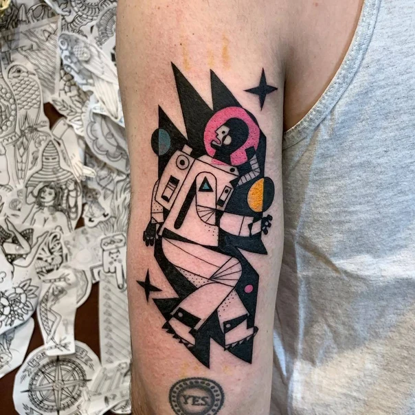 Abstract Astronaut, Stars tattoo on Forearm