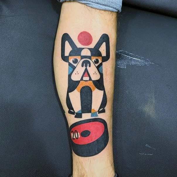 Geometric Dog, Geometric tattoo on Calf
