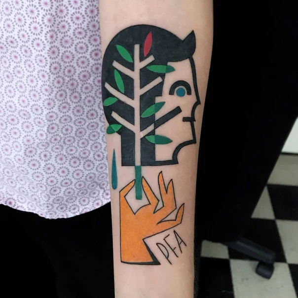 Graphic Tree, Face tattoo on Forearm