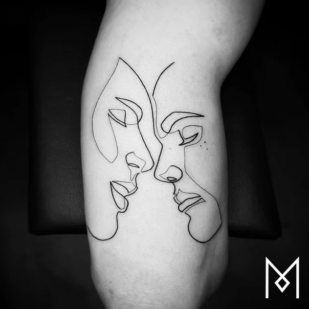 Linework Faces tattoo on Forearm