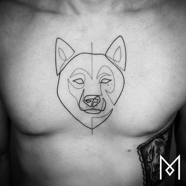 Linework Animal, Dog tattoo on Chest