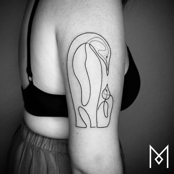 Linework Penguin, Bird tattoo on Upper Arm