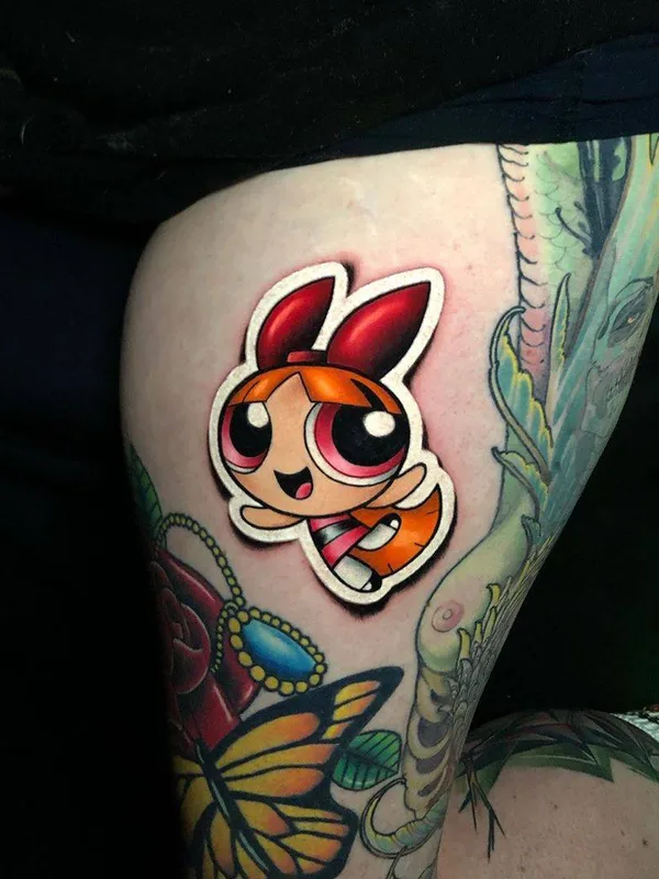color cartoon 纹身 在 thigh #30791 | 纹身师 Luke Cormier