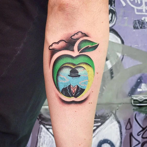 Illustrative Apple, Man tattoo on Forearm
