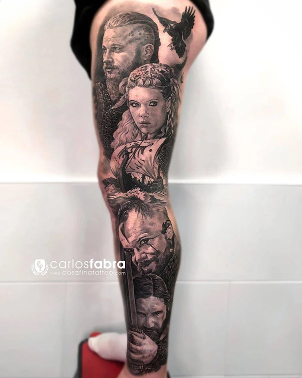 Realism Portrait, Crow tattoo on Full Leg