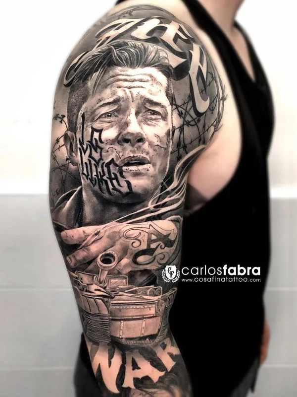 male black and grey realism Tatuagem em full sleeve #30878 | Tatuador Carlos Fabra
