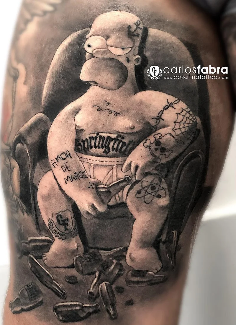 Tatuaggio realistico nero e grigio di Carlos Fabra