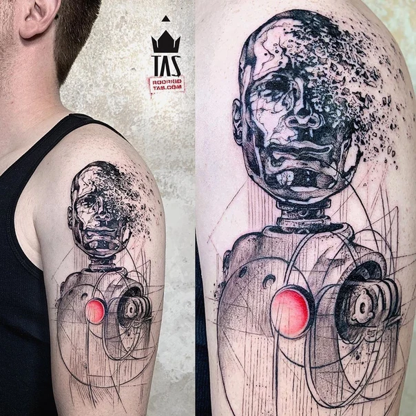 Geometric Robot, Face tattoo on Upper Arm