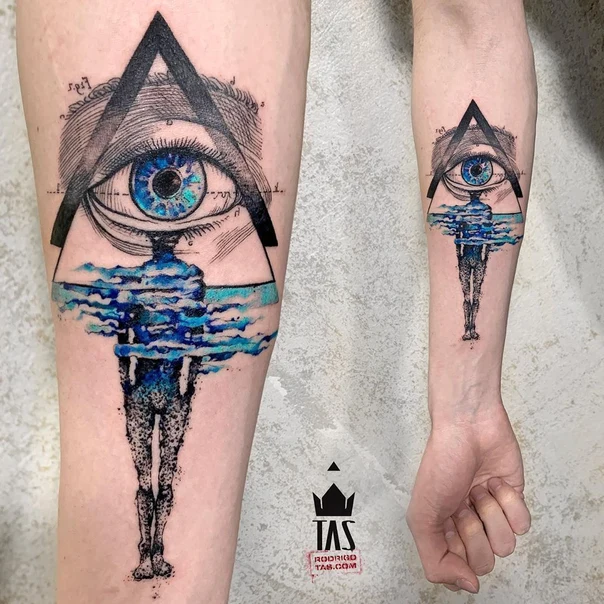 Illustrative Eye, Figure tattoo on Forearm