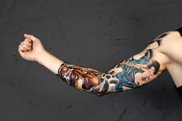 Японская Samurai, Fish tattoo на Полный рукав