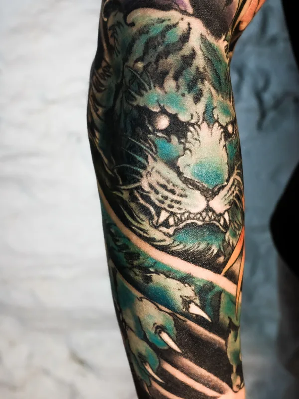 color japanese tatouage sur full sleeve #36130 | Artiste tatoueur Джим
