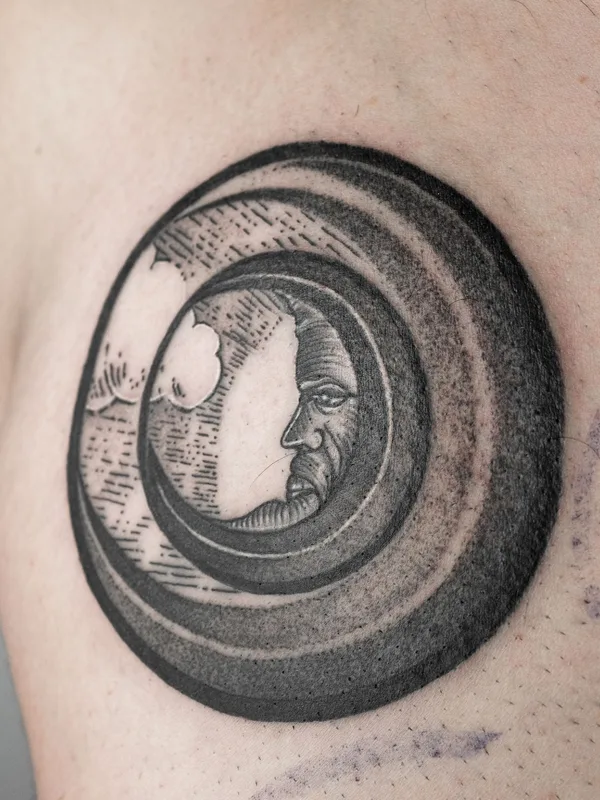 male black and grey blackwork tatouage sur chest #36133 | Artiste tatoueur Джим