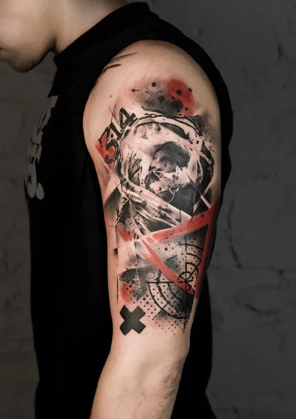 Абстрактная Skull, Geometric tattoo на Плечо