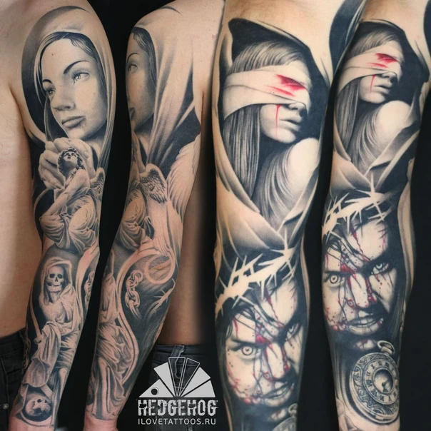 Реализм Religious, Portrait tattoo на Полный рукав