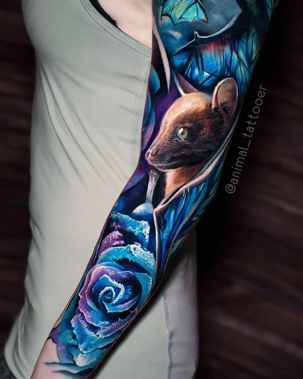Realism Animal, Rose tattoo on Full Sleeve