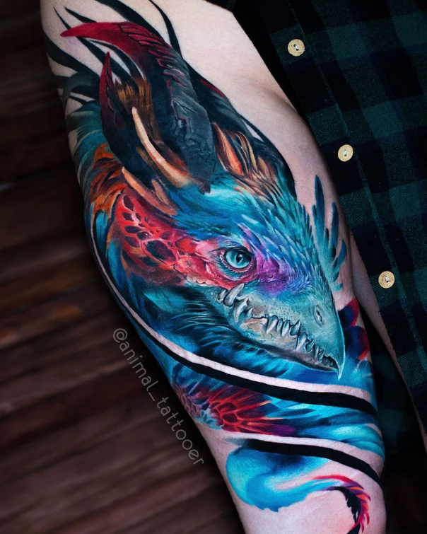 Realism Dragon tattoo on Forearm