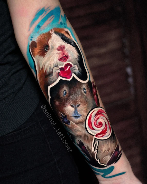 Realism Guinea pig, Lollipop tattoo on Forearm