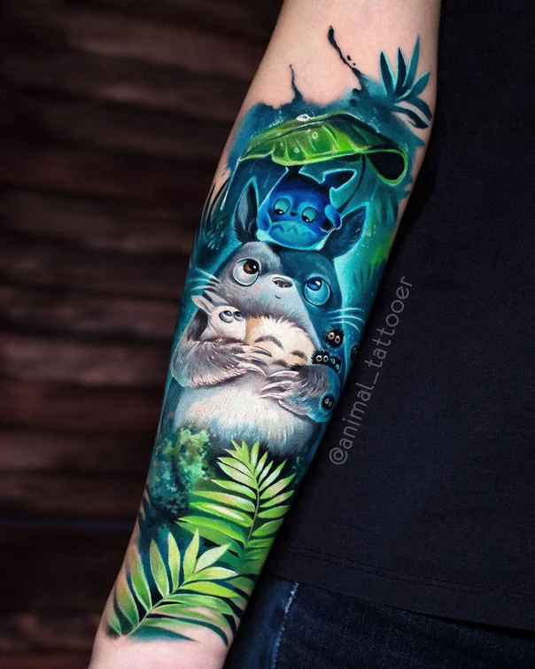 Illustrative Totoro, Anime tattoo on Forearm