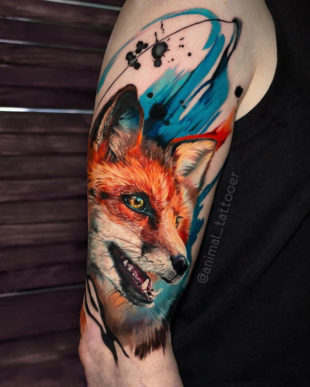 Realism Fox tattoo on Upper Arm