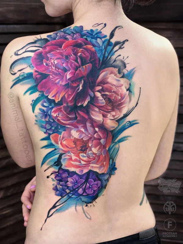 female color watercolor 타투 부위 upper back #36291 | 타투이스트 Наташа ANIMAL