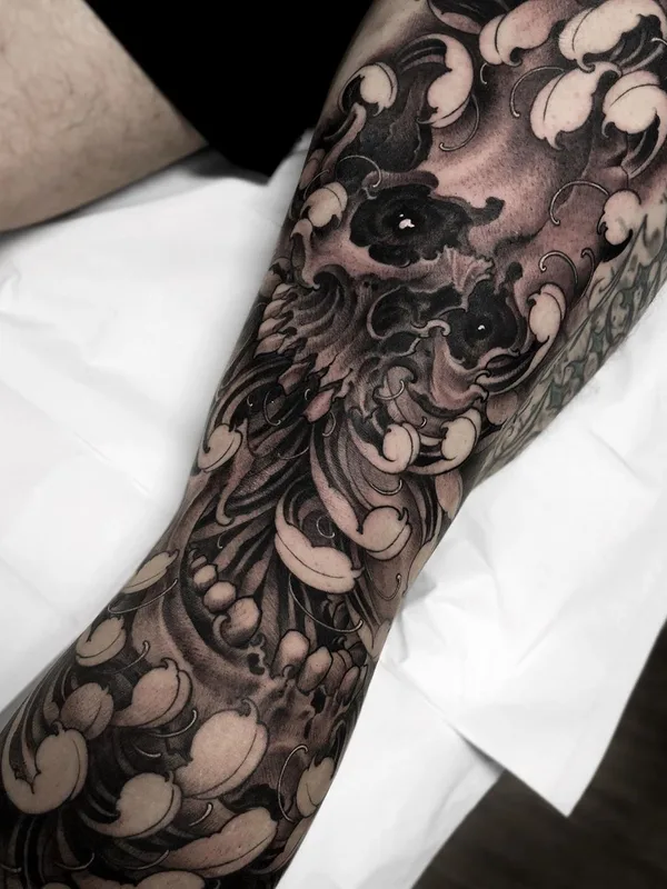 black and grey japanese tattoo on forearm #36320 | Tattoo Artist Juvel Vazquez FIBS