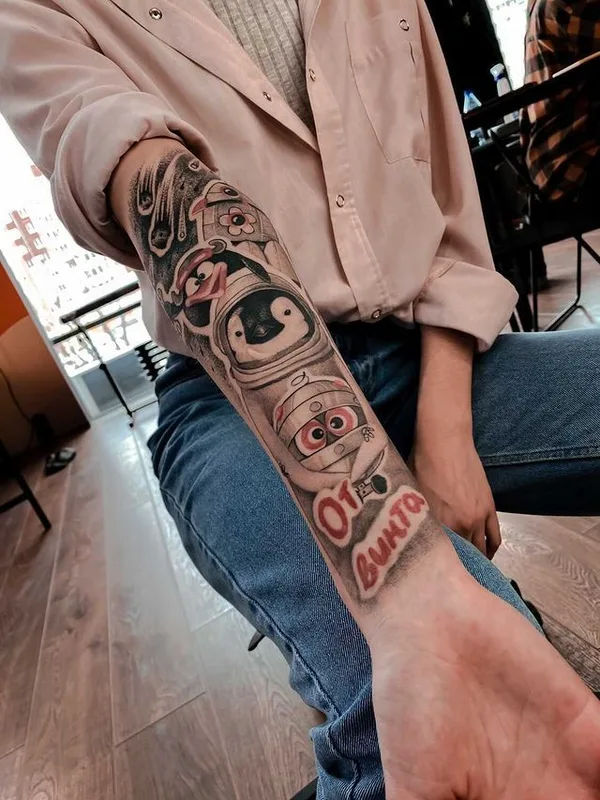 black and grey cartoon татуировка на forearm #39912 | Тату мастер Ирина Седова