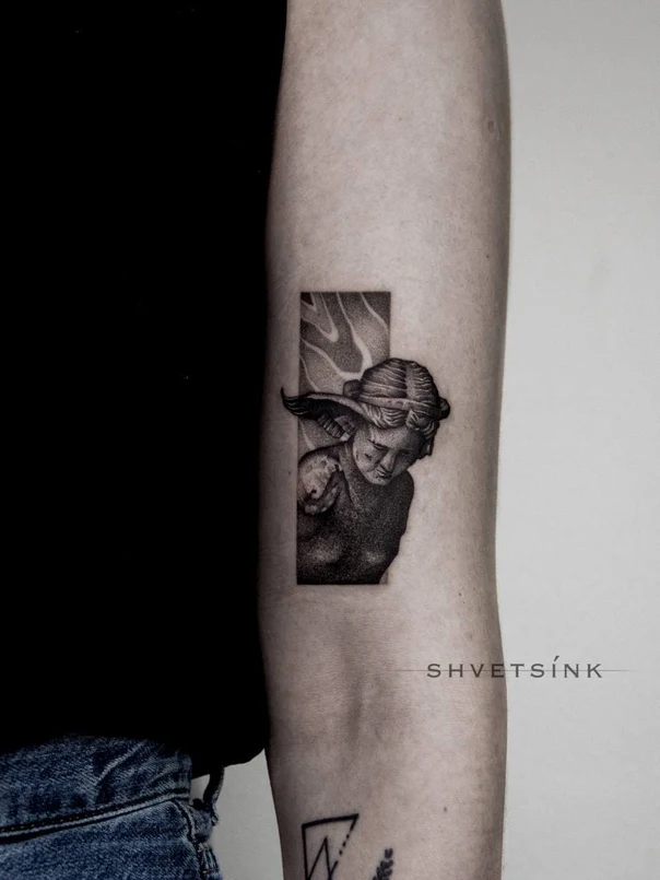 Black & Grey Angel tattoo on Forearm