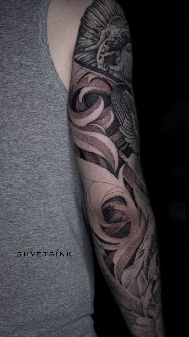 Blackwork Abstract, Floral tattoo on Full Sleeve
