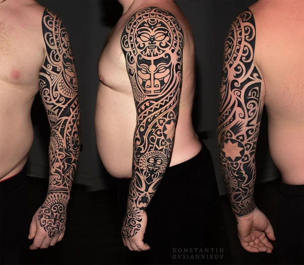 Tribal Geometric, Face tattoo on Full Sleeve