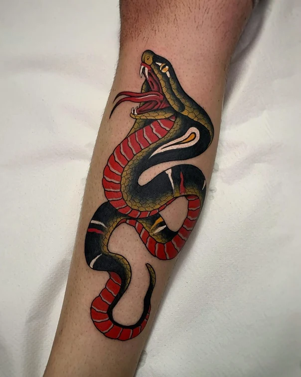 Traditional Snake tattoo on Calf